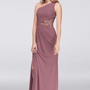 One-Shoulder Mesh Dress with Lace Inset